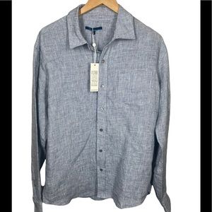 SHORE Men’s Linen Button Up Shirt Gray Medium